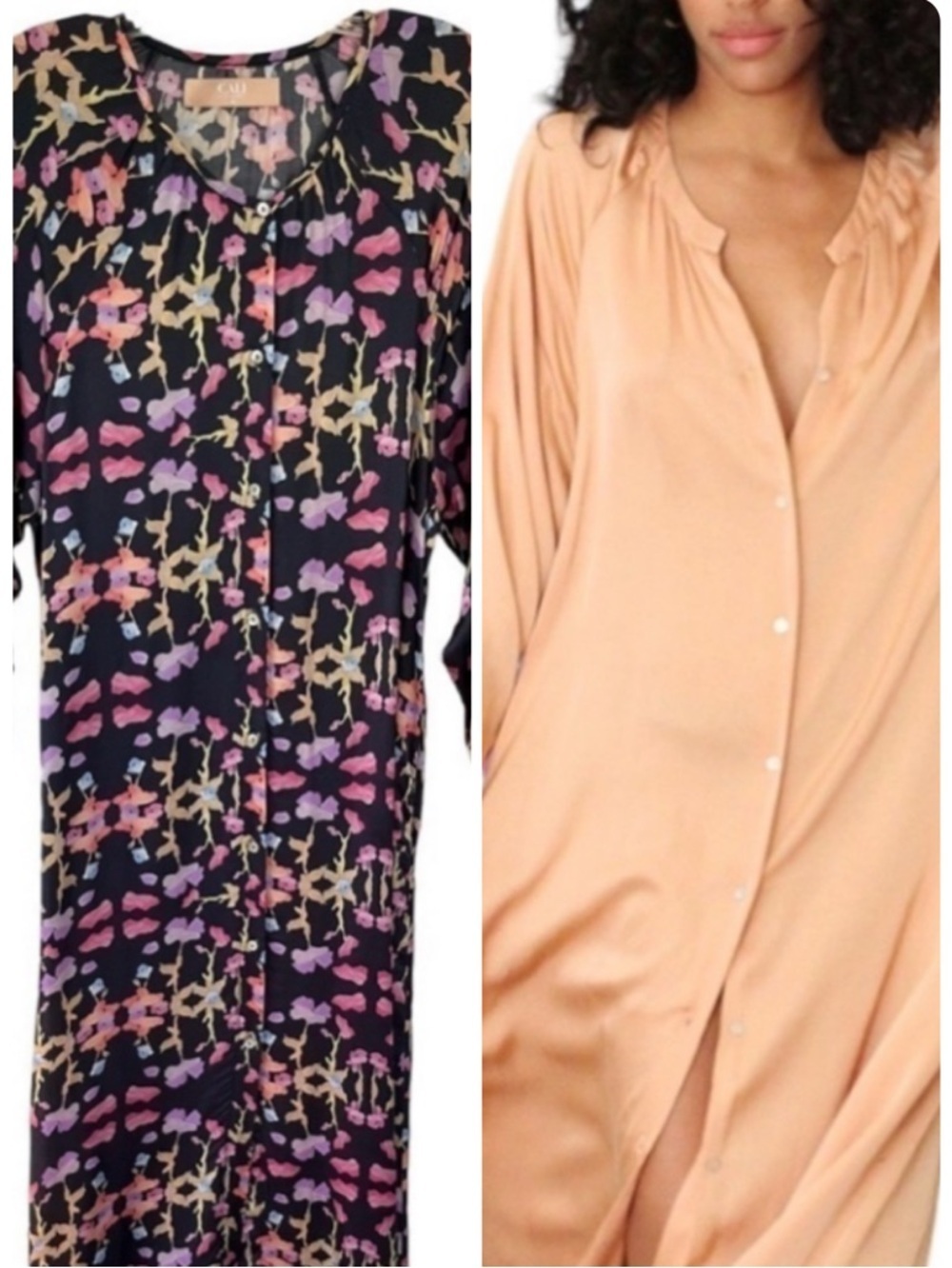 CALI By Cali Dreaming Abstract Floral puffy sleeves button down silky maxi dress
